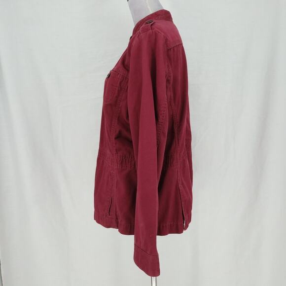 Eddie Bauer Jacket Womens Large Burgundy Plum Twill Utility Cargo Legend Wash - Picture 5 of 16